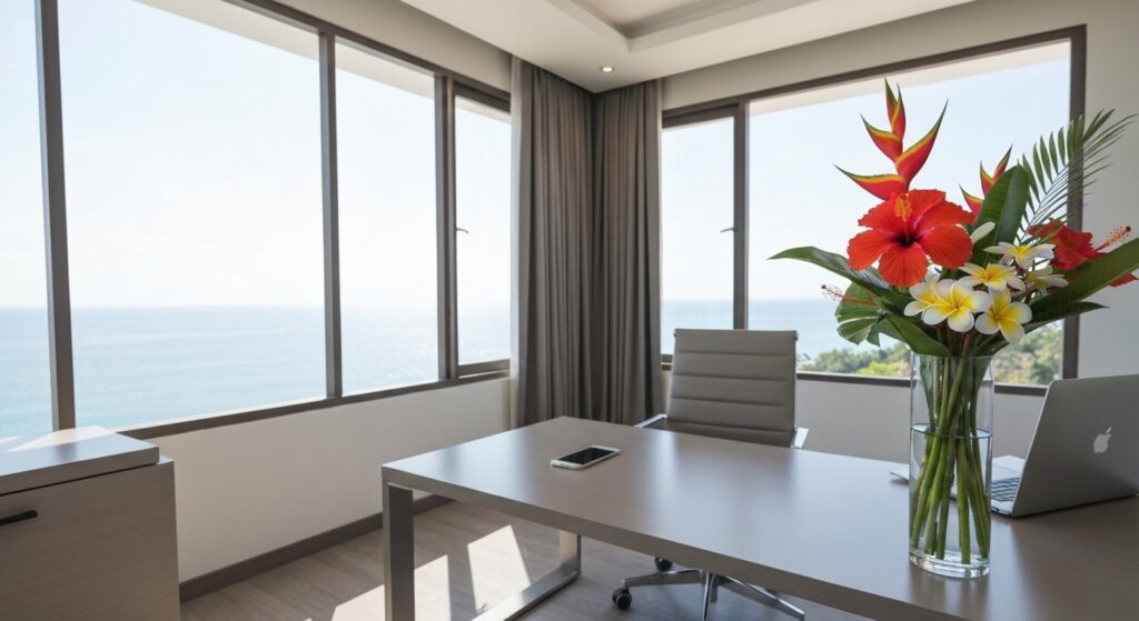 Modern Bali office space with ocean view