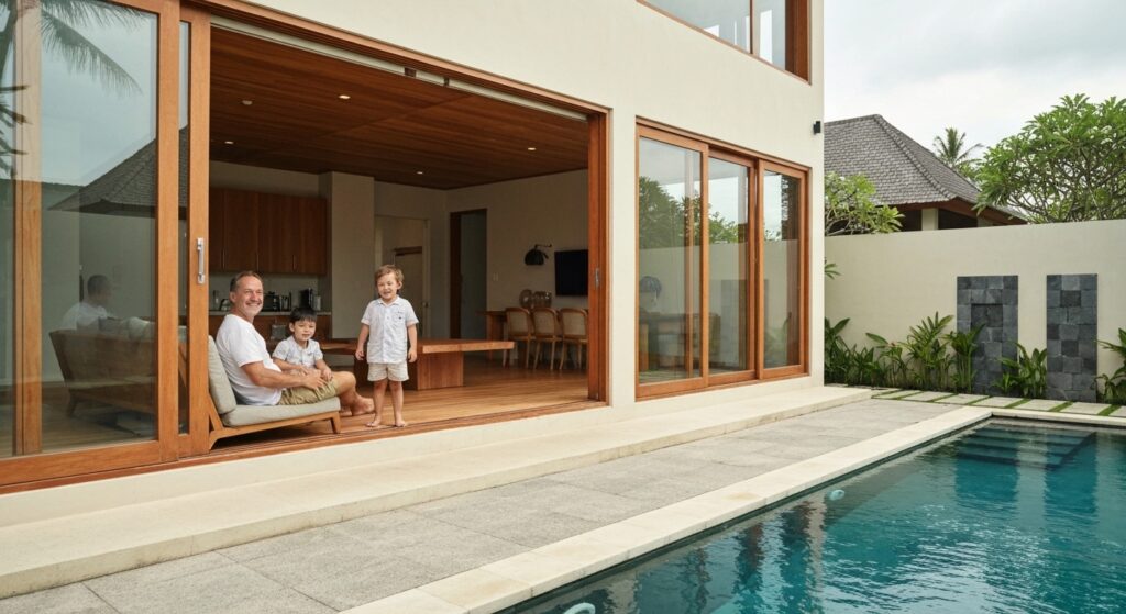 Happy expat family in their new Bali home