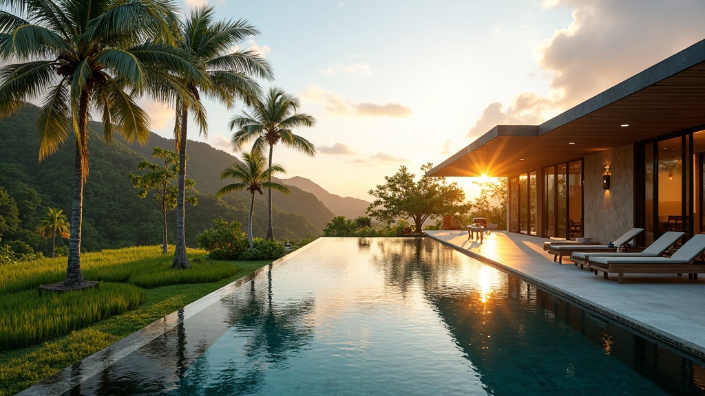 Golden-hour view over a Bali clifftop villa infinity pool facing the Indian Ocean